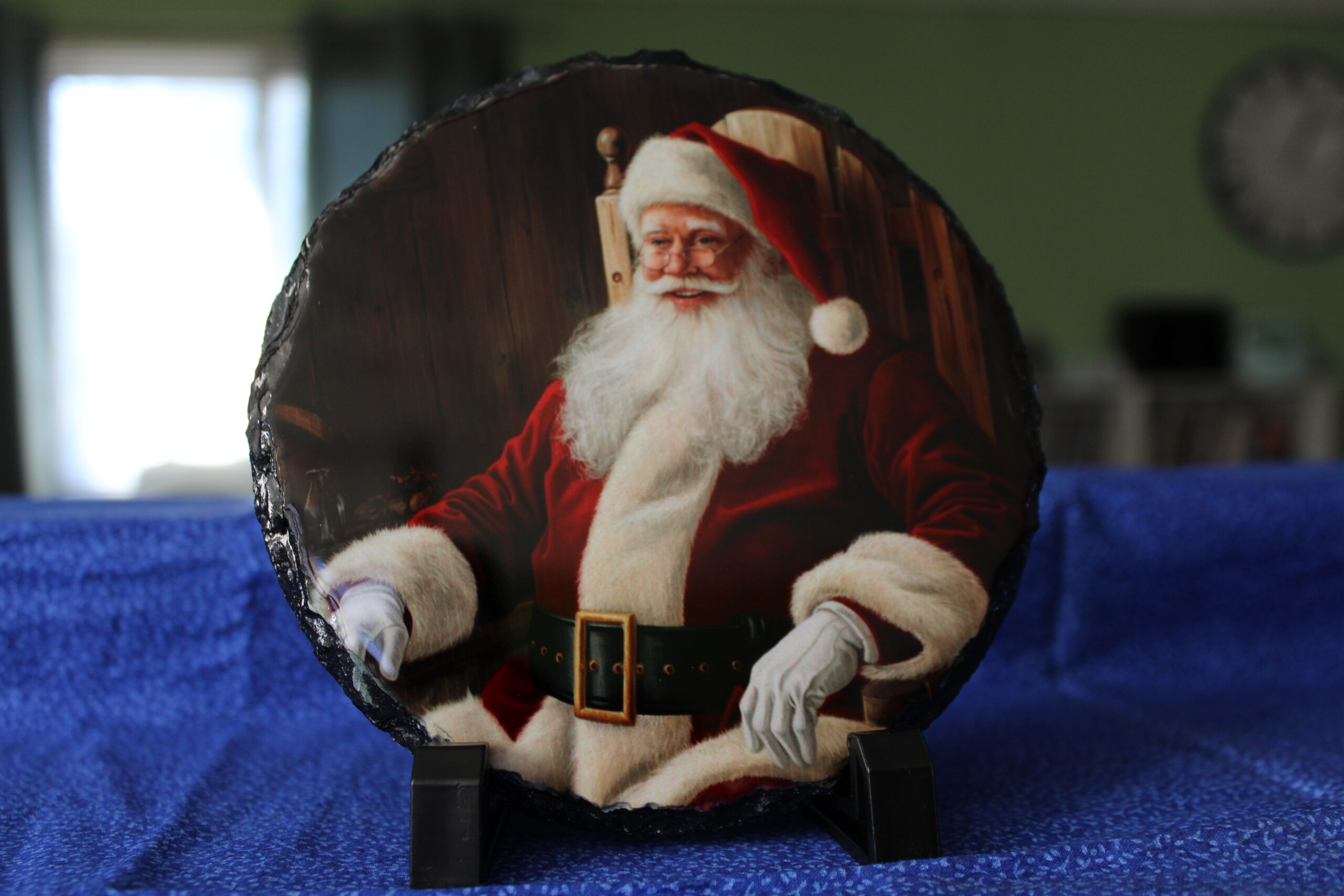 Portrait of Santa - 6" x 6" Round Holiday Slate with Stands