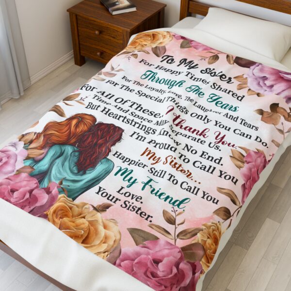 Sisterly Love Velveteen Blanket | Floral Plush Throw | Gift for Sister | Cozy Blanket for Birthdays, Holidays, or Just Because | [...] - Image 3