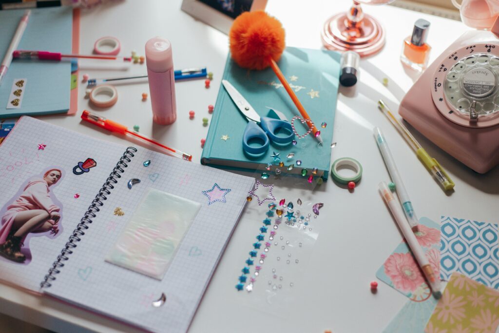 photo of a desk with craft supplies