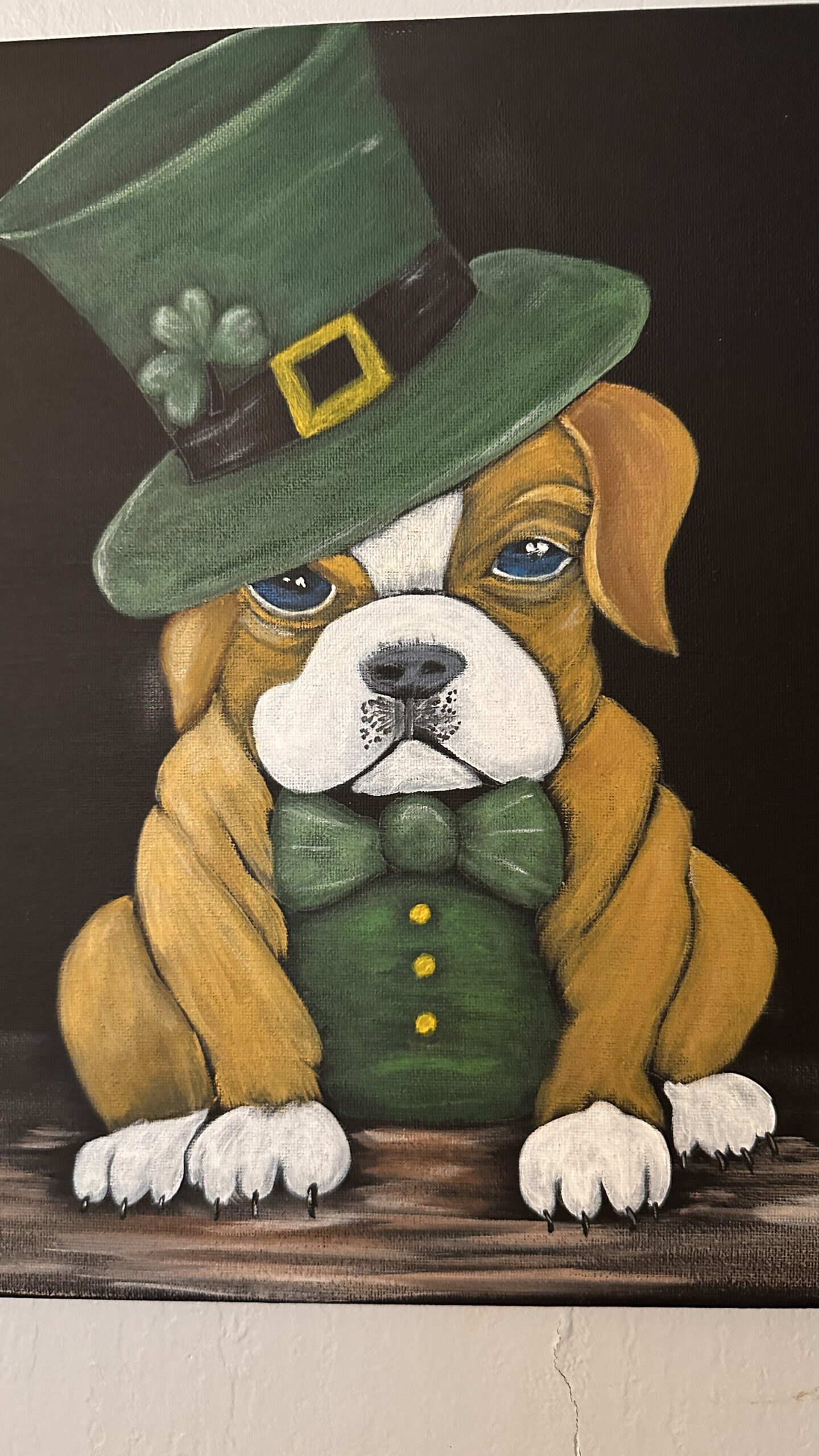 Original Acrylic Painting | St. Patrick's Day Bulldog