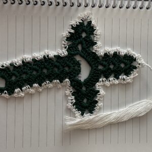 Forrest Green-white trim crochet bookmark
