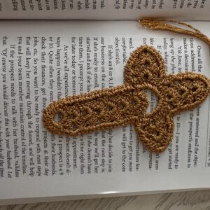 Gold crochet cross bookmark