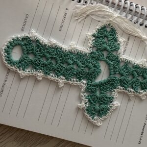 Teal with White Trim Crocheted Cross Bookmark