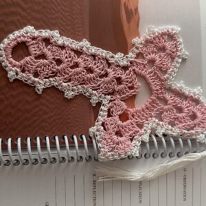 Pink-white trim crochet bookmark