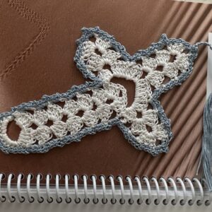 White-Lt blue trim crochet bookmark
